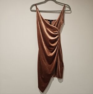 Forever 21 Asymmetrical Brown Velvet Dress, Size Medium